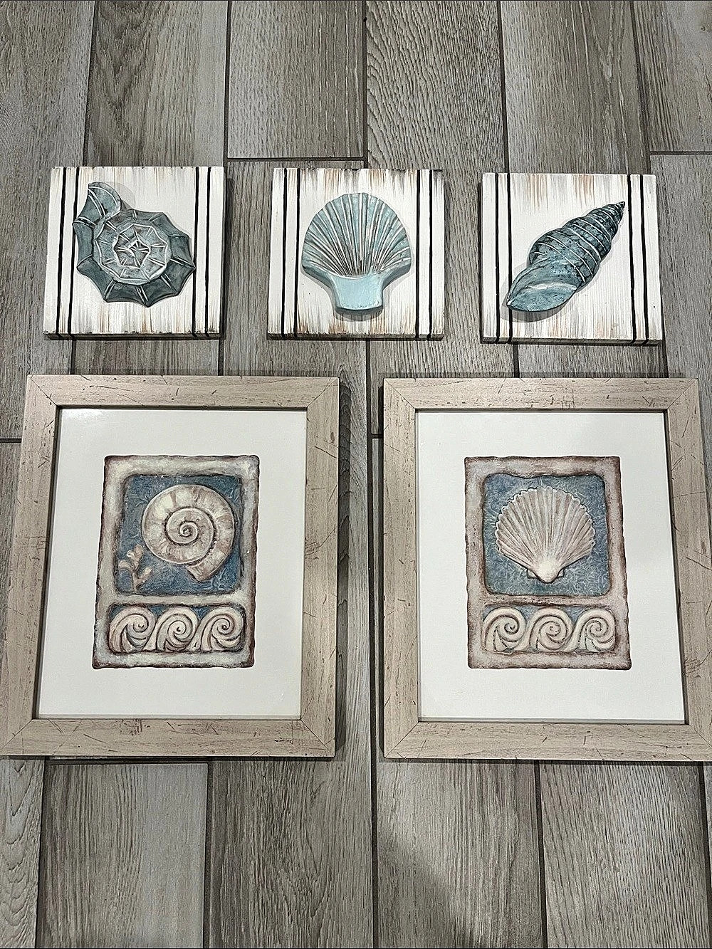 MFG by T. Designs Coastal Mixed Media Wall Art Set Blue & White & Beige
